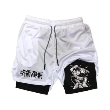 Imagem de Shorts De Corrida Masculinos 2 Em 1 Em Malha Com Estampa De Anime, Cal