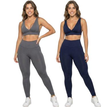 Imagem de KIT 2 Conjunto Top Bojo Costa Cruzada e Calça Suplex Bella Fiore Roupa Academia Fitness...