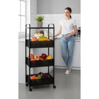 Imagem de Fruteira Chão Preta 4 Níveis com Tampo Madeira - Congratulations Store