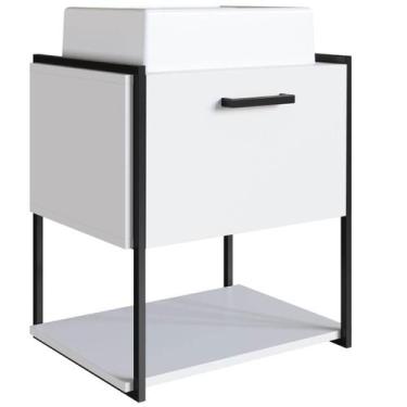 Imagem de Armário Gabinete Banheiro Suspenso com cuba 50x38,5x54cm P1009 Branco 