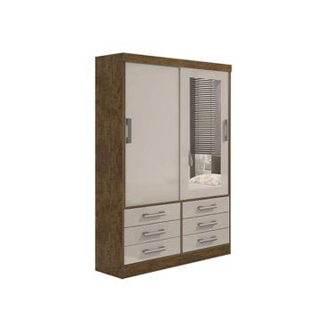 Imagem de Guarda-Roupa 2 Portas 6 Gavetas c/Espelho Ypê/Off Meridia 1.35 M