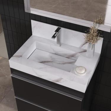 Imagem de Lavatório em Porcelanato para Banheiro Slim 60cm com Cuba Esculpida - 