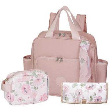 Imagem de Mochila Maternidade com Necessaire e Trocador Flora Rose Masterbag