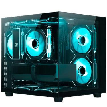 Imagem de Gabinete Gamer Aquário C3Tech Gaming Aquarius MT-G720BK, Frontal e Lat