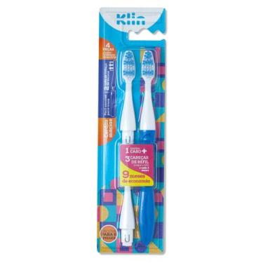 Imagem de Escova Dental Com 2 Refil De Cabeça Cerdas Macias Klin, Azul