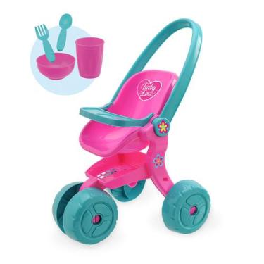 Imagem de Carrinho De Boneca De Brinquedo Baby Love Mais Kit Papinha - Usual Bri