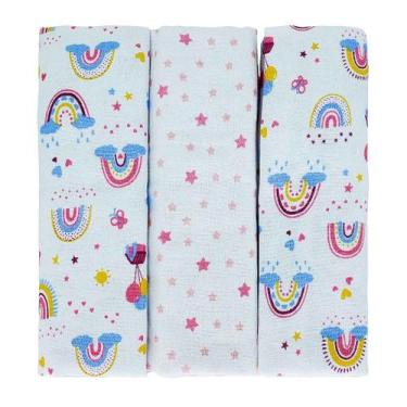 Imagem de Cueiro Flanelado BUBLIM PETIT 03 Unidades 50cm x 80cm Arco Íris Rosa -