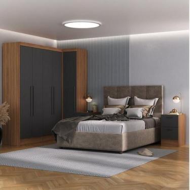 Imagem de Quarto Completo 5 Portas 2 Gavetas 5 Peças Viena Espresso Móveis Cinza