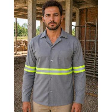 Imagem de Camisa Uniforme Brim Jaleco Manga Longa C/ Faixa Refletiva - Demanda, 