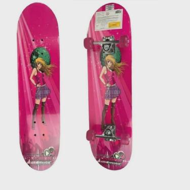 Imagem de Skate Infantil com Acessorios Skr-0031s Rosa com Diversas Estampas com Capacete Joelheira e Cotoveleira Fênix