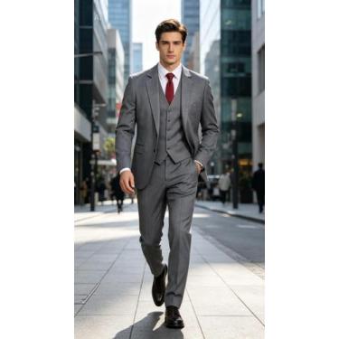 Imagem de Traje alta costura cinza melange - calça com regulagem cor:cinzatamanh