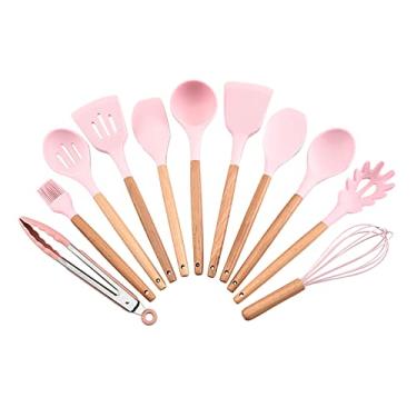 Imagem de Conjunto De Kit De Utensílios De Cozinha De Silicone Não Machuca A Panela, Fácil De Limpar Cor De Rosa