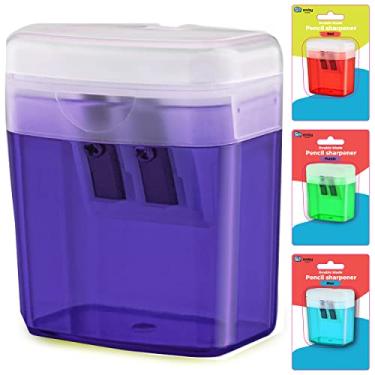 Imagem de Apontador de lápis com orifício duplo, roxo, Apontador de giz jumbo com capa e lixo, Apontador de lápis de cor portátil para lápis grandes e padrões, também disponível em vermelho, verde, azul, 1 peça – da Enday