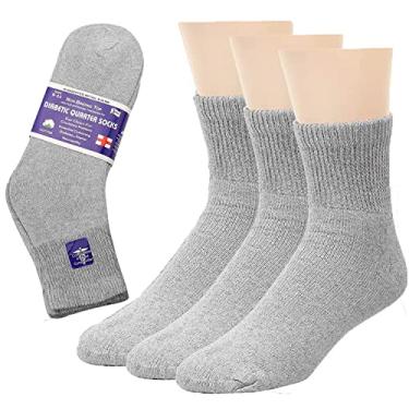 Imagem de Falari 3-Pack Physicians Approved Diabetic Socks Cotton Non-Binding Loose Fit Top Help Blood Circulation 13-15 Quarter Length - Grey
