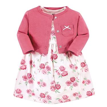 Imagem de Hudson Baby Conjunto de vestido e cardigã de algodão para bebês meninas, Rosa blush, 6-9 Meses
