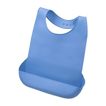 Imagem de MERIGLARE Babador com apanhador de migalhas proteção total lavável ótimo protetores de roupas ajustável para vovô pacientes com, M Azul