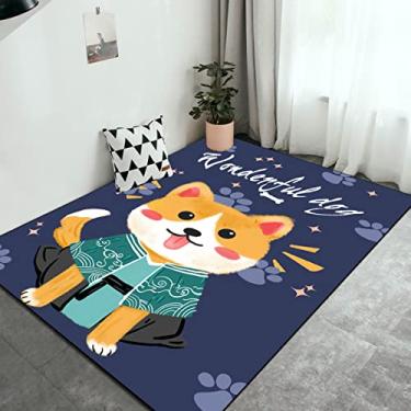 Imagem de Tapete de área de fundo de desenho animado com animais fofos em estilo desenho animado tapete de área de poliéster para sala de jantar dormitório quarto casa decorativo 99x63 polegadas