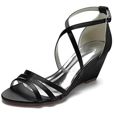 Imagem de Sapatos de noiva femininos sapatos de salto alto marfim cetim sapatos de salto alto 35-43,Black,7 UK/40 EU