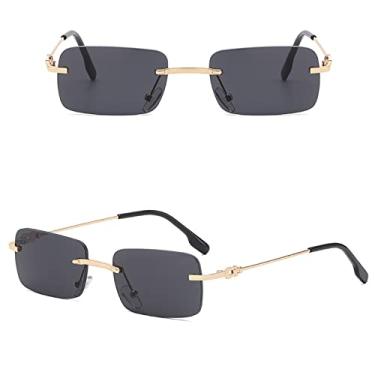 Imagem de Óculos de sol quadrados sem aro masculino uv400 armação pequena ouro moda óculos de metal para mulheres sem moldura, ouro com preto, china