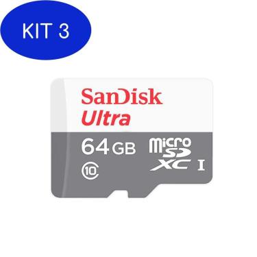 Imagem de Kit 3 Cartão De Memória Sandisk 64Gb Ultra 80Mb/S Microsdxc