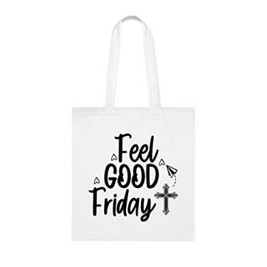 Imagem de Sacola Feel Good Friday, presente de sexta-feira, bolsa de ombro de sexta-feira, bolsas reutilizáveis de sexta-feira, ideia de presente de cesta de Natal de aniversário, Branco