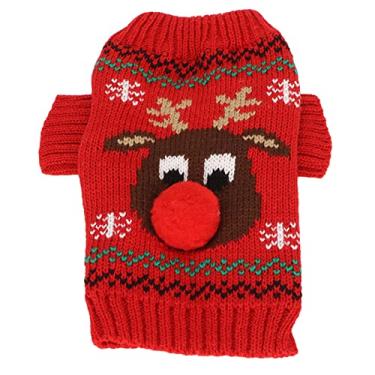 Imagem de Camisolas de boneco de neve de cachorro, ano novo natal espessamento de cachorro quente camisolas de cachorro de estimação outono inverno roupas quentes para cachorro pequeno gato(M-Vermelho)