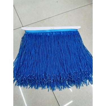 Imagem de 5 jardas 15 cm (6 polegadas) de vidro pesado cor de ouro semente com contas de franja lâmpada guarnição de artesanato, azul lago A