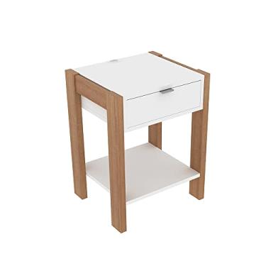 Imagem de Mesa de Cabeçeira para Quarto Decorativa AZ1016 MDP Amendoa/Branco G69 - Gran Belo