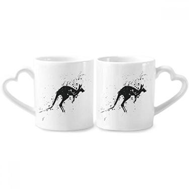 Imagem de Conjunto de canecas de porcelana para casais, coala da Austrália, ilustração de contorno de canguru, coração de cerâmica