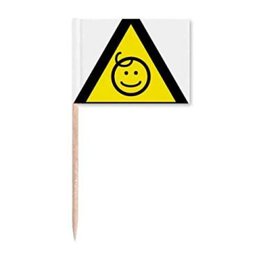 Imagem de Símbolo de aviso amarelo preto crianças protegido triângulo bandeiras de palito de dente marcador topo decoração de festa