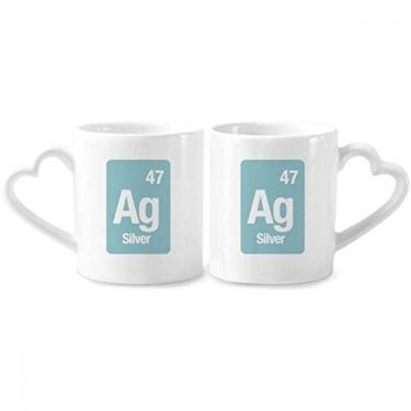 Imagem de Ag Silver Chemical Element Science Conjunto de canecas de porcelana para casais, copo de cerâmica para amantes de coração