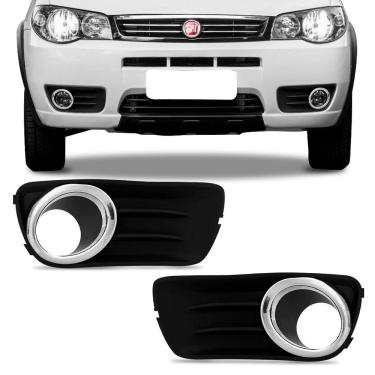 Imagem de Par Grade Moldura Farol de Milha Palio Way Economy 2014 a 2017 com Furo Preto Aro Cromado