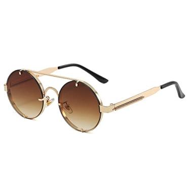 Imagem de Óculos de sol redondos de liga de feijão duplo vintage para homens moda primavera steampunk óculos de sol feminino chique tons de gradiente, chá de ouro, tamanho único