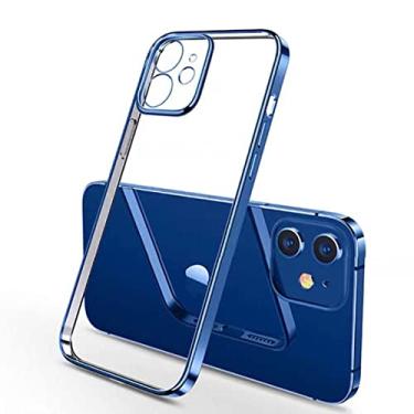 Imagem de Capa transparente de silicone com moldura quadrada de revestimento de luxo para iPhone 11 12 13 14 Pro Max Mini X XR XS Max 7 plus Capa traseira transparente, azul, para iPhone 8 Plus
