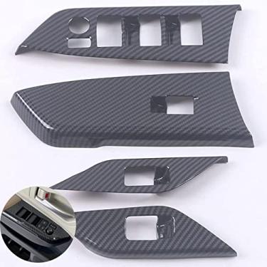 Imagem de Xodouhi Acessórios de carro tampa do painel do botão de elevação da janela elétrica apto para Toyota Sienna 2021 2022 interruptor de vidro 4 peças ABS apoio de braço elevação botão guarnição (fibra de carbono)