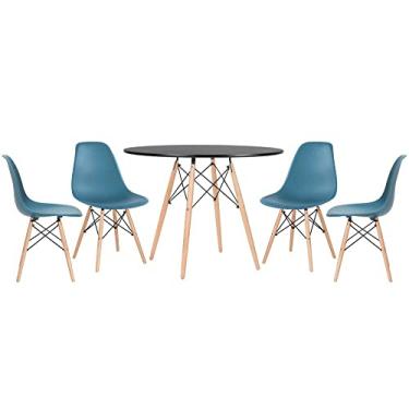 Imagem de Loft7, KIT - Mesa Eames 100 cm preto + 4 cadeiras Eames DSW turquesa