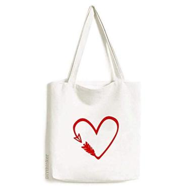 Imagem de Bolsa de lona com ilustração de coração e flecha vermelha bolsa de compras casual bolsa de mão