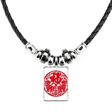 Imagem de DIYthinker Colar de corte de papel de cachorro de ano novo chinês, joia com pingente de corda de couro