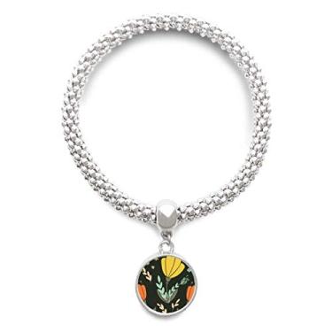 Imagem de DIYthinker Pulseira de prata com pingente de flor laranja amarela com tinta de planta e corrente ajustável