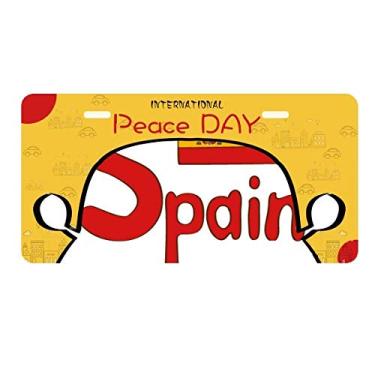 Imagem de DIYthinker Placa de licença com estampa vermelha da bandeira nacional da Espanha para decoração de carro, dia da paz