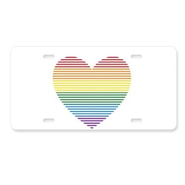 Imagem de DIYthinker Rainbow Gay LGBT Placa de licença de coração forrada com lésbica, acessório de aço inoxidável para decoração de carro