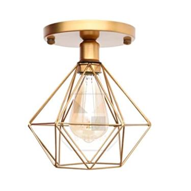 Imagem de Lustre De Teto Industrial Plafon Retrô Aramado Diamante Dourado