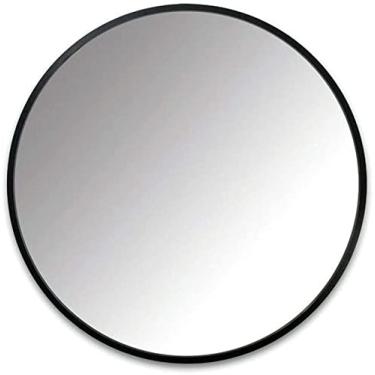 Imagem de Espelho de banheiro de parede redonda espelho suspenso montado na parede maquiagem e espelho de barbear espelho plano círculo espelho de metal espelhos de vaidade (cor: ouro, tamanho: diâmetro 30cm) (preto diâmetro 5 feito na