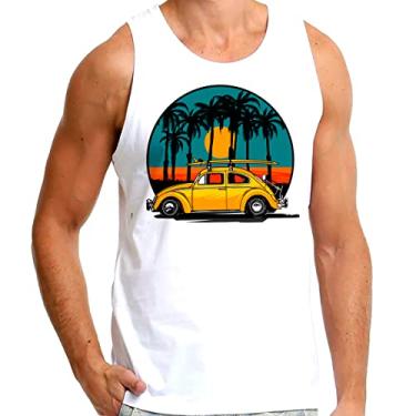 Imagem de Camiseta Masculina Regata Branca Carro Fusca Tropical Praia Surf Prancha (as2, alpha, l, regular)