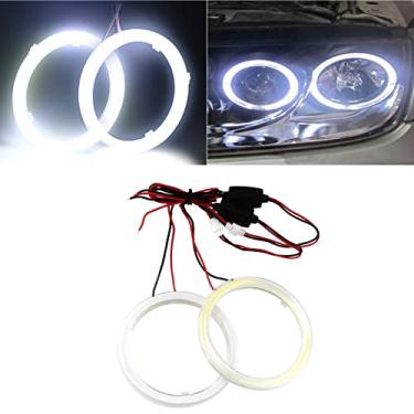 Imagem de Qasim 1 par branco 70 mm 60 SMD COB anel de halo LED Angel Eyes carro luz de neblina DRL com cobertura de abajur 12 V 24 V CC