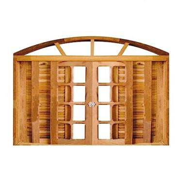 Imagem de Janela de Madeira Veneziana Padrão Imbuia 120x120cm 6 Folhas em Arco Rodam Natural