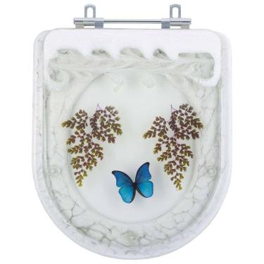 Imagem de Assento Sanitário Poliester Decorado Firenze Branco com Borboleta para Vaso Icasa