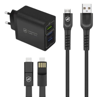 Imagem de Kit Carregador Triplo Turbo + Cabo Dual Shock Micro USB V8 + Cabo - Gshield