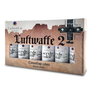 Imagem de Tinta Acrílica para Modelismo Talento, Conjunto Luftwaffe 2 com 6 Cores de 30ml, Compatível com Pincel e Aerografia