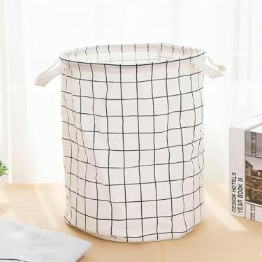 Imagem de Cesto Organizador Multiuso Roupa Suja Dobrável Estampa Grid 40L(Branco)